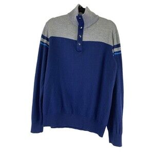 Banana Republic Extra Fine Merino Wool Snap Pullover Sweater Blue Gray Mens XL
